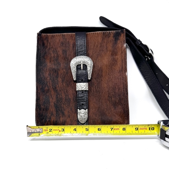 Patricia Nash Venezia CavalinoBlack Leather Brown Calf Hair Buckle Crossbody Bag - Picture 2 of 11